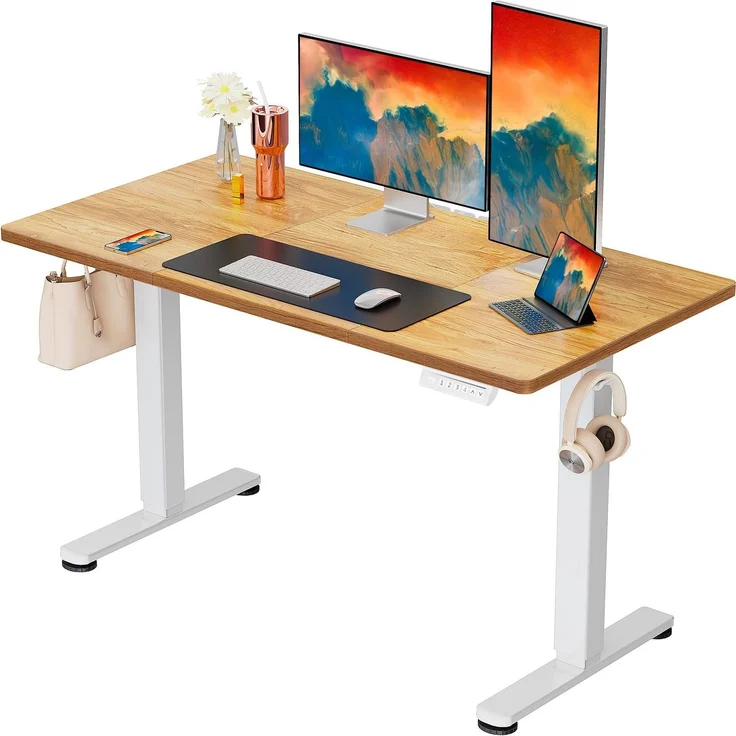 ErGear Höhenverstellbarer Schreibtisch 120x60cm 4-Speicher Geteilte Platte | 72–118cm Hub, 2 Haken, 80kg Belastbarkeit, Kabelmanagement, Smart Pannel, Leiser Motor, Einfache Montage