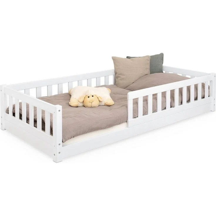 Ehrenkind Kinderbett Bodenbett aus aus massivem Kiefernholz mit Rausfallschutz (Hochwertiges Kinderbett aus FSC® zertifziertem Holz / Bodenbett in 90x200, Montessori Kinderbett 90x200cm), Bodenbett 90x200 cm, aus FSC zertifiziertem Holz – Bild 4