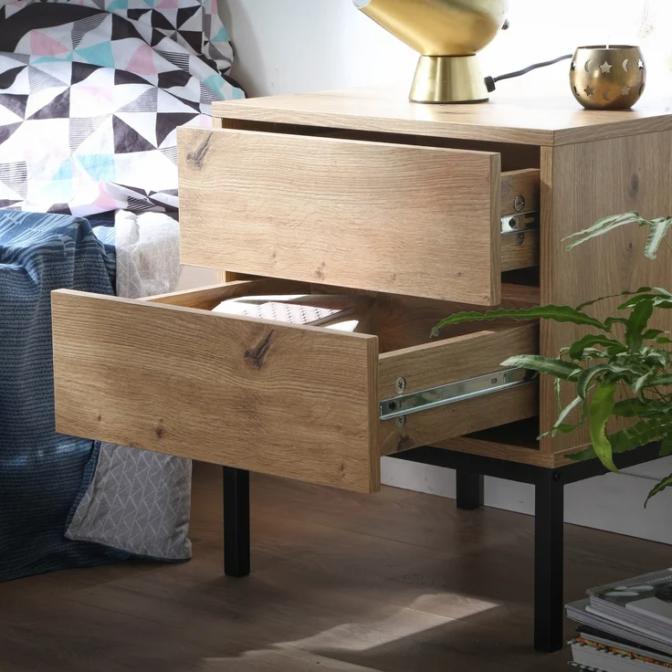 Casâme Nachttisch mit 2 Schubladen, Eichenoptik, Höhe 50 cm - LENNY - Eiche – Bild 4