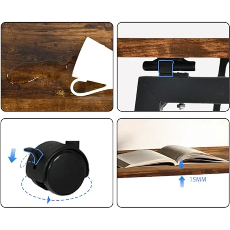 MEUBLE COSY Klapptisch mit Rollen Kleiner Klappbarer Schreibtisch Laptoptisch aus Holz und Metall Computertisch fürs Büro, Wohnzimmer, Home Office, Industrial Style, Braun – Bild 6