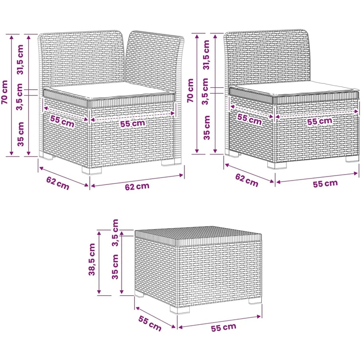 vidaXL 6-Sitzer Garten Sofa mit Kissen Rattan Look PP Weiß 3444117 – Bild 12