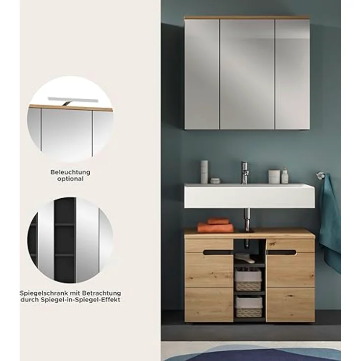 Xonox Canu Badkombination (B/H/T: 80x193x34 cm) in Basalt grau Nachbildung und Artisan Nachbildung – Bild 10