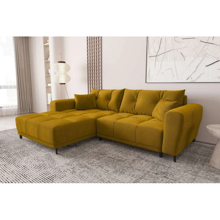 99rooms Massimo Ecksofa Cordstoff POSO Gold mit Schlaffunktion Links – Bild 1