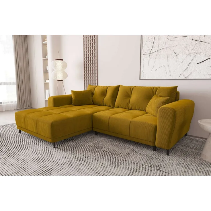 99rooms Massimo Ecksofa Cordstoff POSO Gold mit Schlaffunktion Links