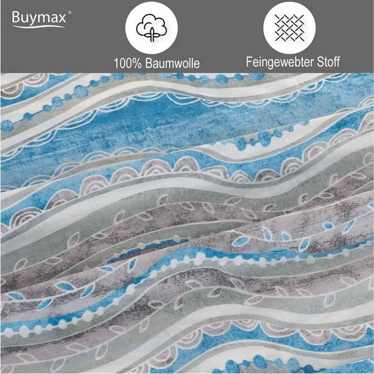 Buymax Bettwäsche Mella, Renforce: 100% Baumwolle, 2 teilig, 155x220 cm Bettbezug Set, mit Reißverschluss, Streifen, Blau Weiß Grau – Bild 3
