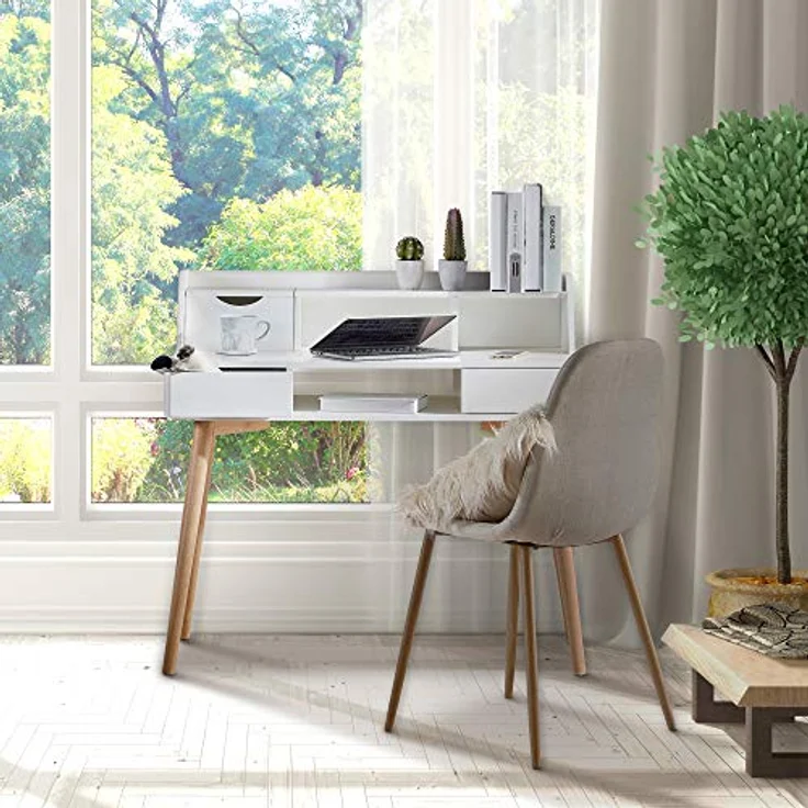 Teamson Home, Creativo Holzschreiberschreibtisch, MDF, mit Lagerung, Regalen und Schubladen, Büro, Weiß/Natur, VNF-00045 – Bild 6