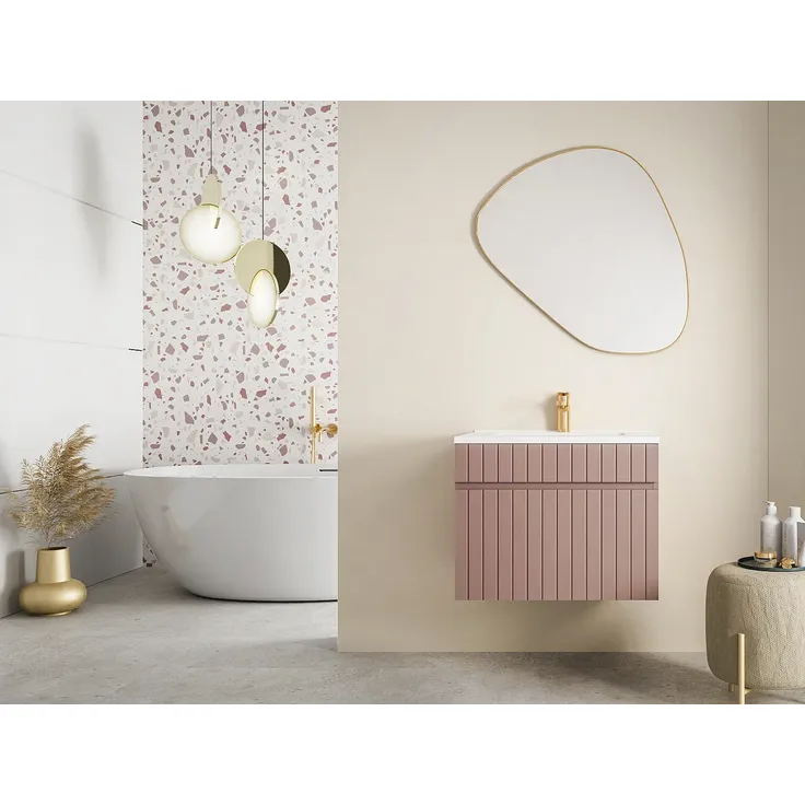 Vente-unique - SATARA Waschbeckenmöbel Holz, Platte Puderrosa - B 46 cm x H 46 cm x L 60 cm