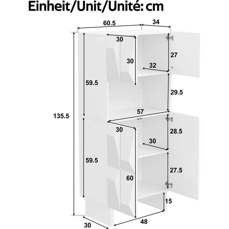 Wohnzimmermöbel-Set mit 3D-Front, TV-Lowboard 180x34x44,5 cm, Weiß – Bild 5