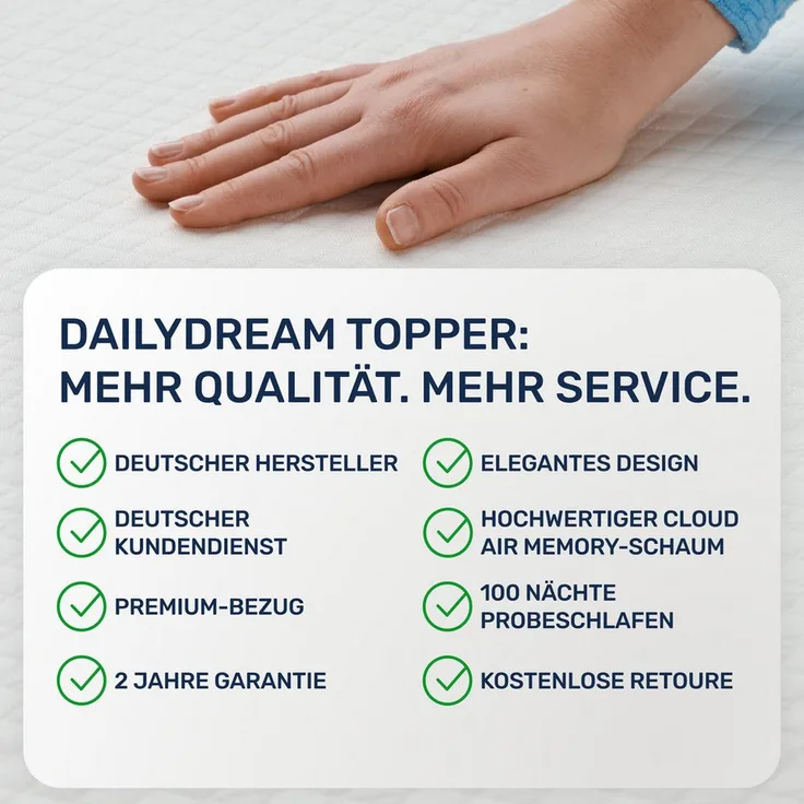 Dailydream Pure Edition, Matratzentopper aus Viscoschaum, rutschfest, H1/2, für erholsamen Schlaf und bessere Druckentlastung