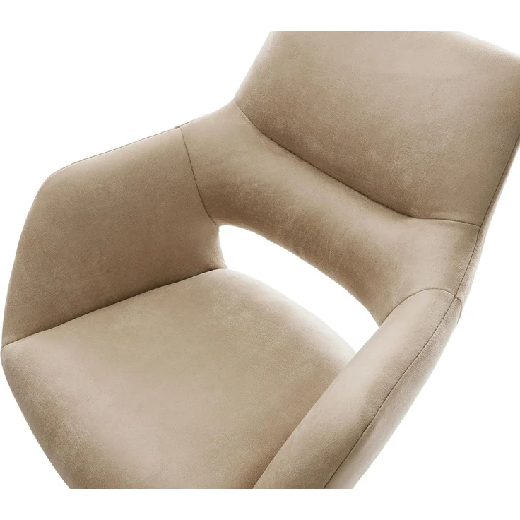 Barstuhl Yago-Flex Mikrofaser Beige Vintage Drehfuß höhenverstellbar Metall Weiß Taschenfederkern – Bild 5