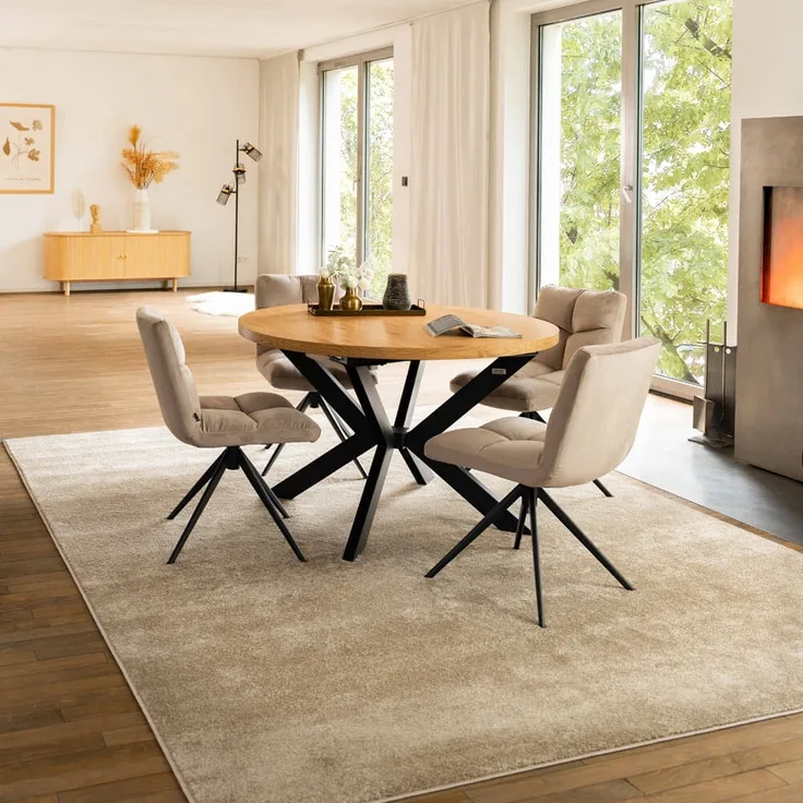 HOME DELUXE Essgruppe Rund Ausziehbar AVENTURA inkl. Sternfuß - 120-160 x 120 cm Light Oak 4 Stühle Hellbraun