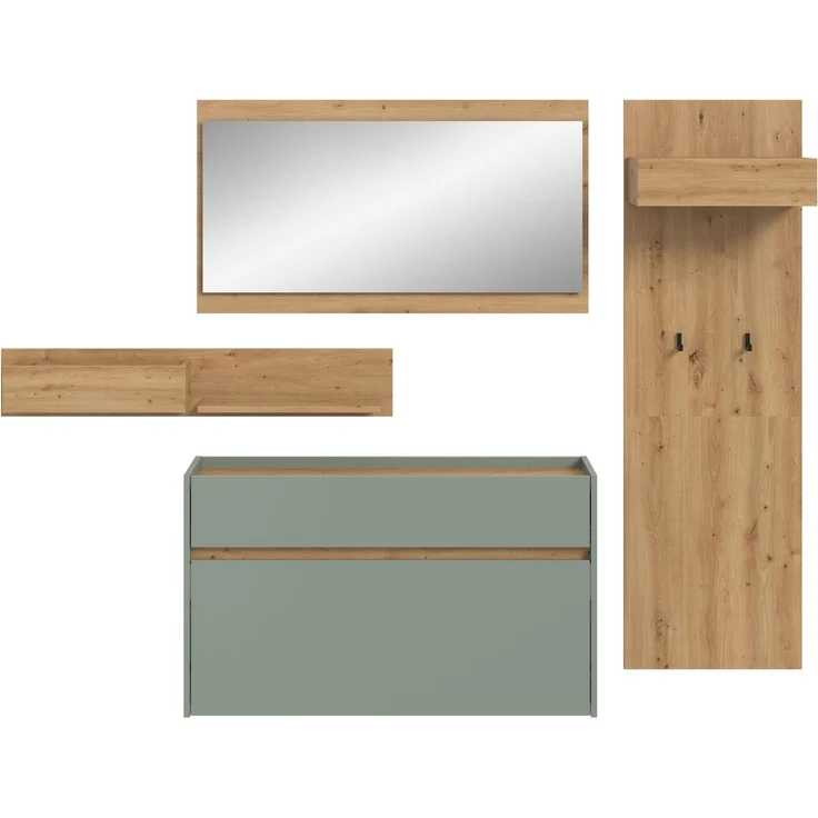 Garderobenkombination B/H/T: 192x205x32 cm in Salbei Nachbildung und Artisan Oak Nachbildung – Bild 2