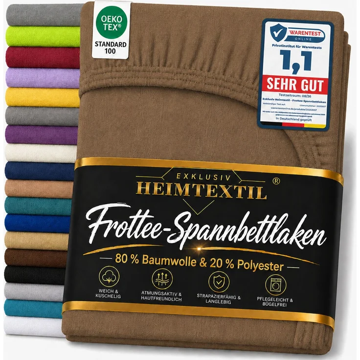 EXKLUSIV HEIMTEXTIL Frottee Spannbettlaken Premium 200 x 220 cm Schokobraun – Bild 1