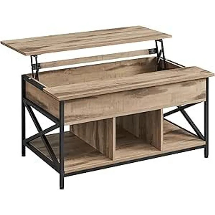 Vasagle höhenverstellbarer Wohnzimmertisch, X-Streben, Spanplatte/Stahl Kamelbraun, 60x100 x (48-62) cm