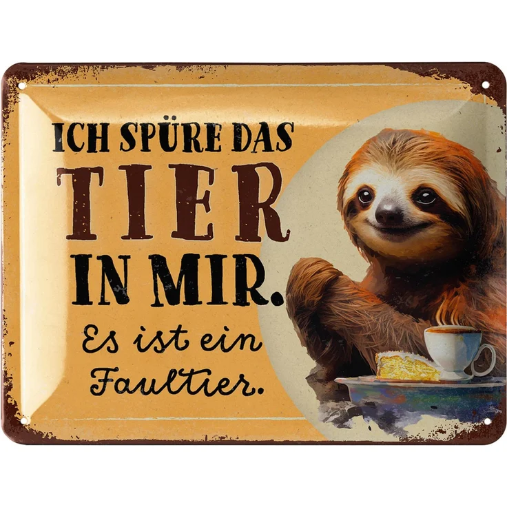 LANOLU Blechschild Tier in mir Faultier - 15x20cm – Metall – Gelb – 15232 – Bild 1