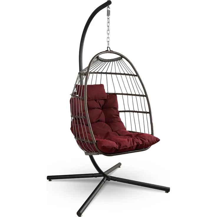 SereneLife Hängesessel mit Gestell – Rattan Hängeschaukel für Kinder & Erwachsene Wetterfest – Schaukel Indoor & Outdoor bis 250kg mit Dicke Kissen – Faltbarer Schaukelsessel für Garten & Schlafzimmer