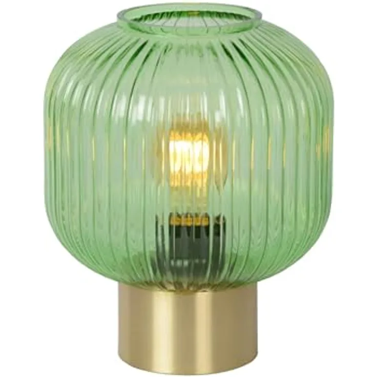 Lucide 45586/20/33, Nachttischlampe aus Glas und Stoff, Gold-matt und Grün, E27 Fassung, 40 W maximal, IP20