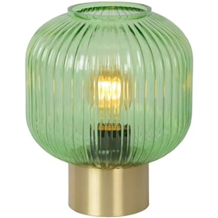 Lucide 45586/20/33, Nachttischlampe aus Glas und Stoff, Gold-matt und Grün, E27 Fassung, 40 W maximal, IP20 – Bild 1