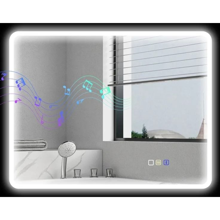 Badezimmerspiegel LED Bluetooth 70 x 90 cm Touchschalter Licht einstellbar 3 Farben Anti-Beschlag Speicher Silber--Silber--90x3.5x70cm--YOUDENOVA