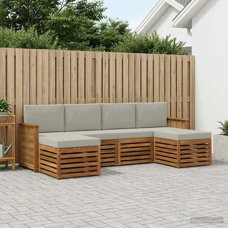 vidaXL Outdoor-Sofagarnitur 5 stk. 6-Sitzer Natur und Hellgrau 3384687 – Bild 1