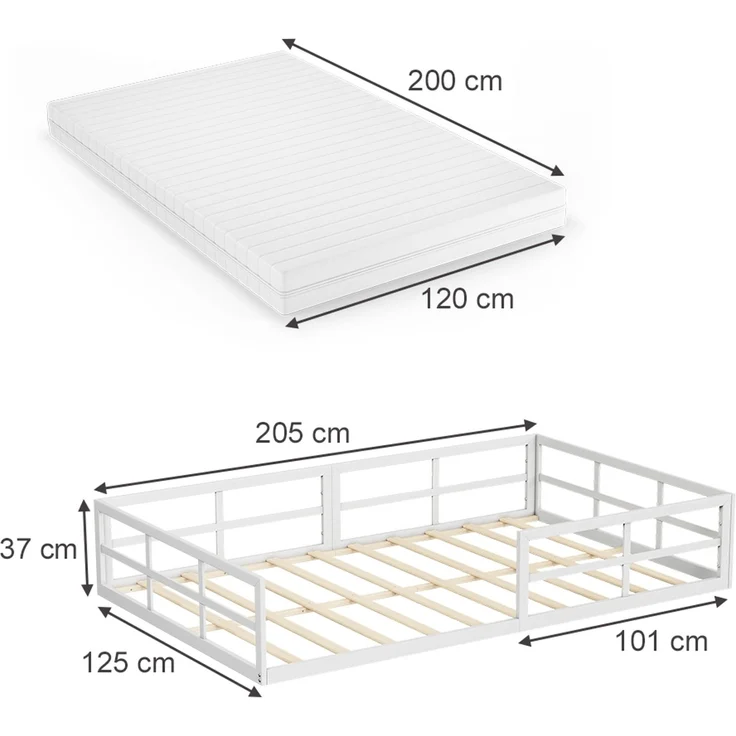 Bodenbett aus Metall Minno Weiß 120x200 mit Matratze Vitalispa – Bild 2