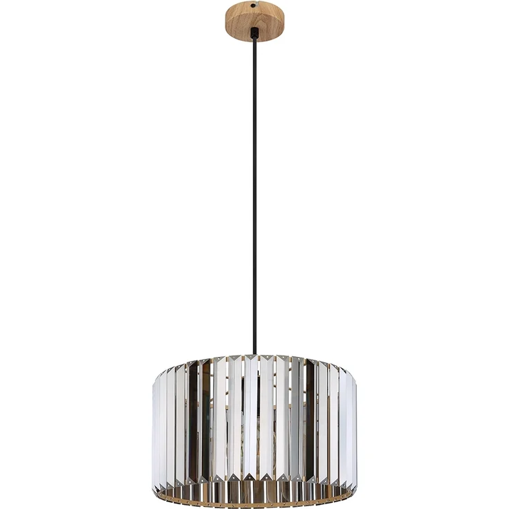 Hängeleuchte, Holzoptik, Kristall rauch, H 120 cm – Bild 8