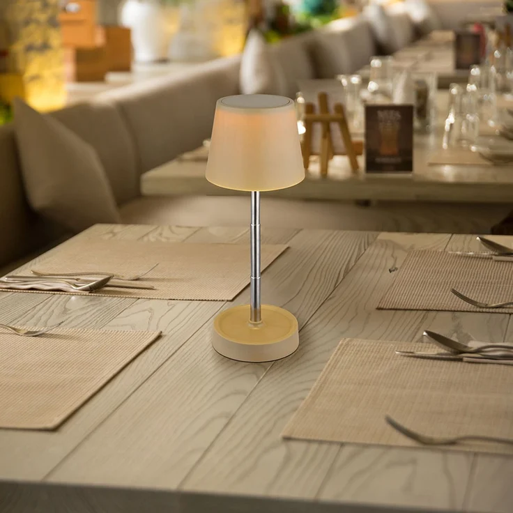 LED Tischleuchte, Touchdimmer, USB, Akku, sandfarben – Bild 6