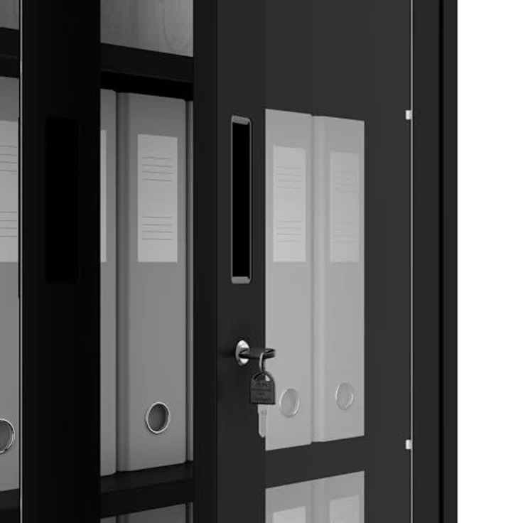 Jan Nowak Aktenschrank C012 Glasvitrine Büroschrank Universalschrank Flügeltürschrank Stahlblech Pulverbeschichtung abschließbar 185 cm x 90 cm x 40 cm (Schwarz) – Bild 5