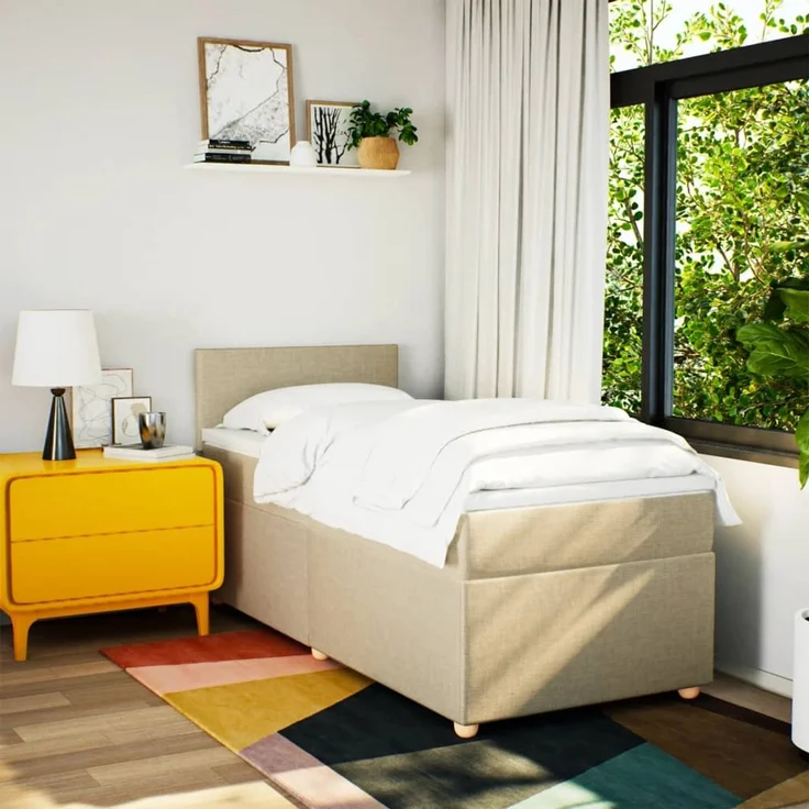 vidaXL Boxspringbett mit Matratze Creme 90x190 cm Stoff 3288833 – Bild 4