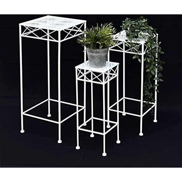 DanDiBo Blumenhocker Weiß Metall Eckig Blumenständer 96314 3er Set Beistelltisch Blumensäule Modern Pflanzenständer Pflanzenhocker – Bild 6