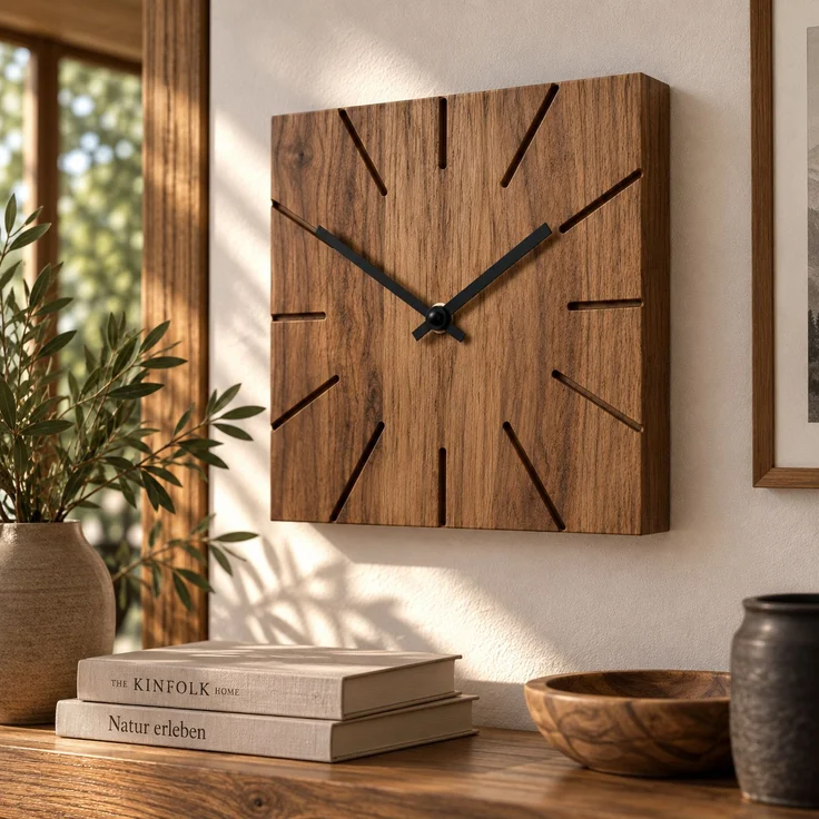 Natuhr Wanduhr F4003D Beam Wand- und Tischuhr aus dunkler Eiche – Massivholz Eiche – Eiche dunkel – 17 × 17 × 4 cm – Bild 4