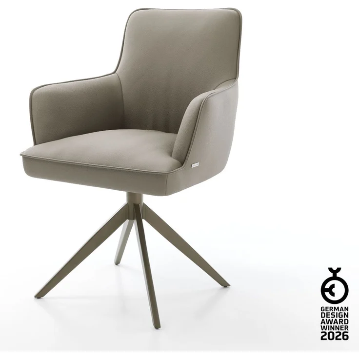 Drehstuhl Heira-Flex mit Armlehnen Echt-Leder Schlamm Kreuzgestell breit Effektfinish Titan 360° drehbar Taschenfederkern – Bild 1