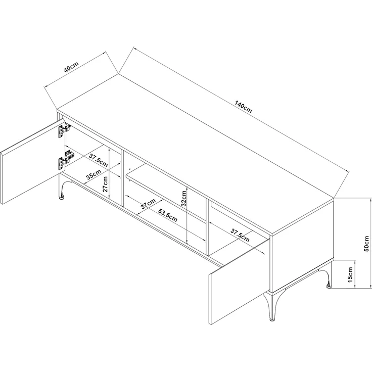 Fernsehschrank Kistiandi 140x40x50 cm Eicheoptik, hell [en. casa] – Bild 4
