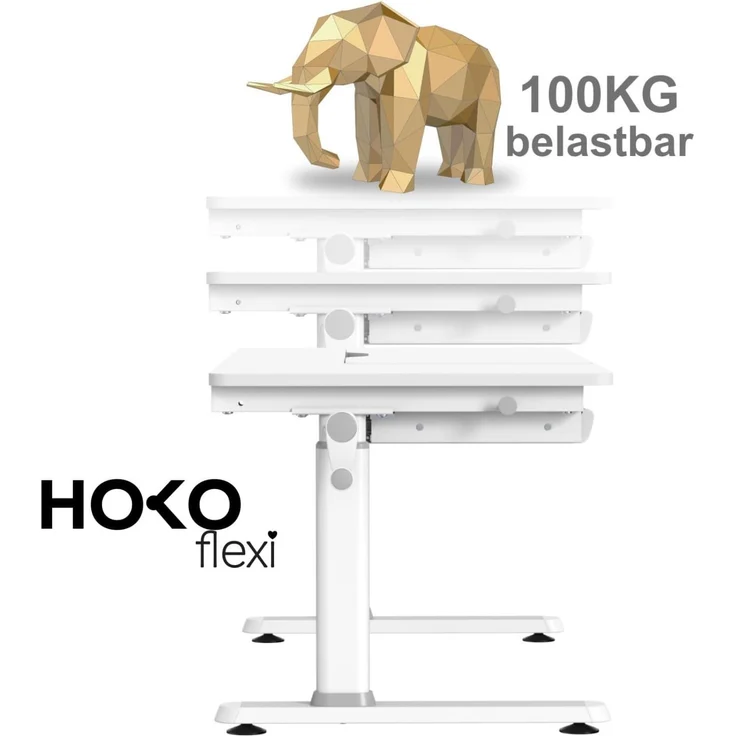 HOKO Kinderschreibtisch höhenverstellbar 54-76 cm, ergonomischer Schreibtisch (für Kinder & Jugendliche, 120x60 cm, neigbare Tischplatte mit Schubladen, stabil & belastbar bis 100 kg, Weiß, Holzfarben) – Bild 4