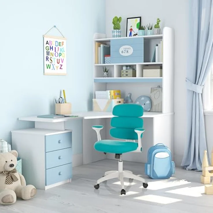 hjh OFFICE Kinderdrehstuhl Kid ERGOLINO W Kinderstuhl mit ergonomischer Rückenlehne, Blau, 736430 – Bild 3
