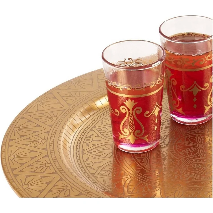 Marrakesch Orient & Mediterran Interior Tablett Orientalisches rundes Tablett aus Metall Manar 35cm, Handarbeit – Bild 3