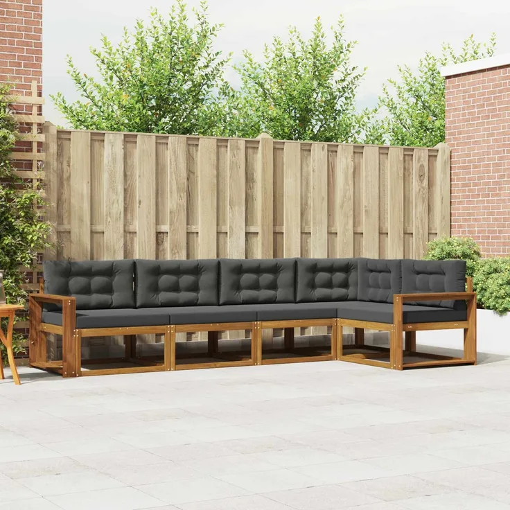 vidaXL Outdoor-Sofagarnitur 5 stk. 5-Sitzer Natur und Anthrazit 3367585