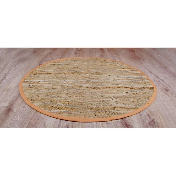 Flickenteppiche Leder Rund 150cm beige