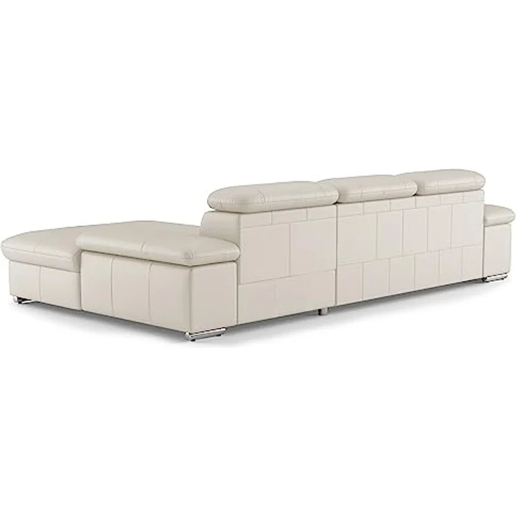 CAVADORE Leder-Ecksofa Valerie mit XL-Longchair / Eckcouch mit Kopfteilverstellung, großem Longchair + Metallfüßen / 286 x 73 x 174 / Echtleder Weiß – Bild 4