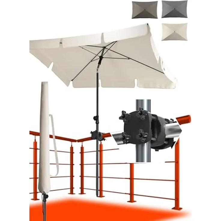 4smile Sonnenschirm Balkon SunnyShade, 200x125 cm, Beige - UPF 50+ Sonnenschirm rechteckig als Sonnenschutz Balkon - SunnyGuy Balkon-Schirm mit Sonnenschirmhalter + Sonnenschirmhülle – Bild 1