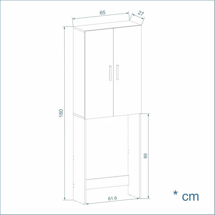 KOMTO Waschmaschinenumbauschrank Gizmo Waschmaschinenschrank Weiß 2 Türen Hochschrank für Waschmaschine Trockner Badezimmer Schrank 65 х 180 х 27 cm (BxHxT) – Bild 3