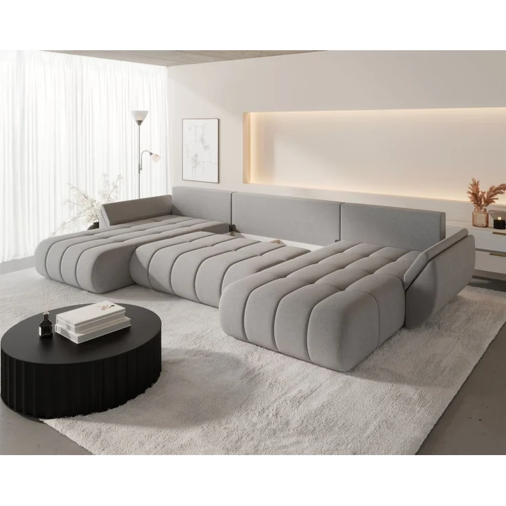 Wohnlandschaft Sofa mit Schlaffunktion MISATO Stoff Wind Altweiß – Bild 3
