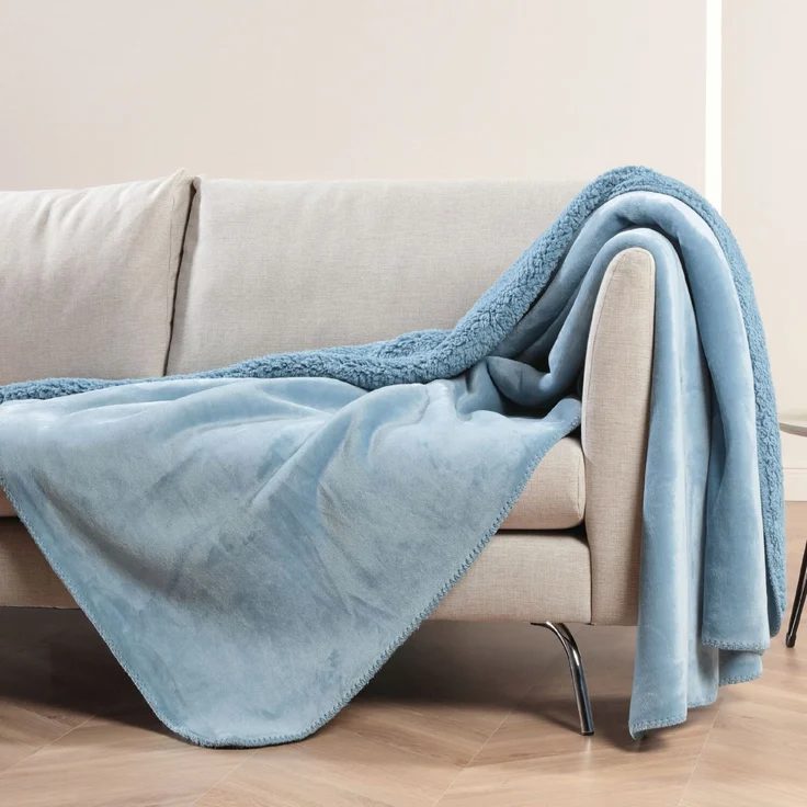 Kuscheldecke "Teddy Fleece" Sherpa/Flanell, 150x200cm Blau – Bild 2