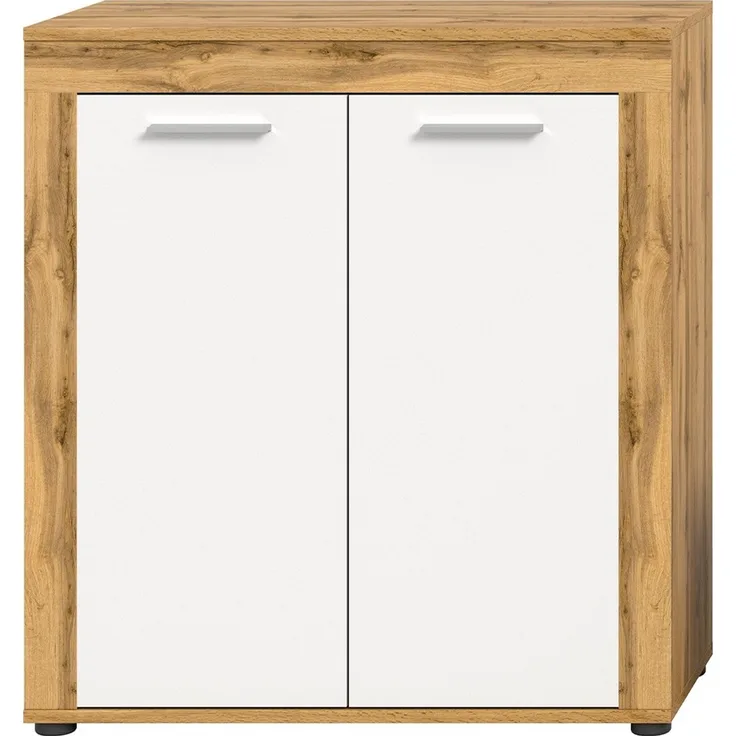 xonox. home Wohnen Jam X8BK6T20 Highboard Hochkommode Wohnzimmerschrank Hochschrank in Wotan Eiche Melamin und weiß Melamin, ca. B/H/T: 80 x 88 x 35 cm