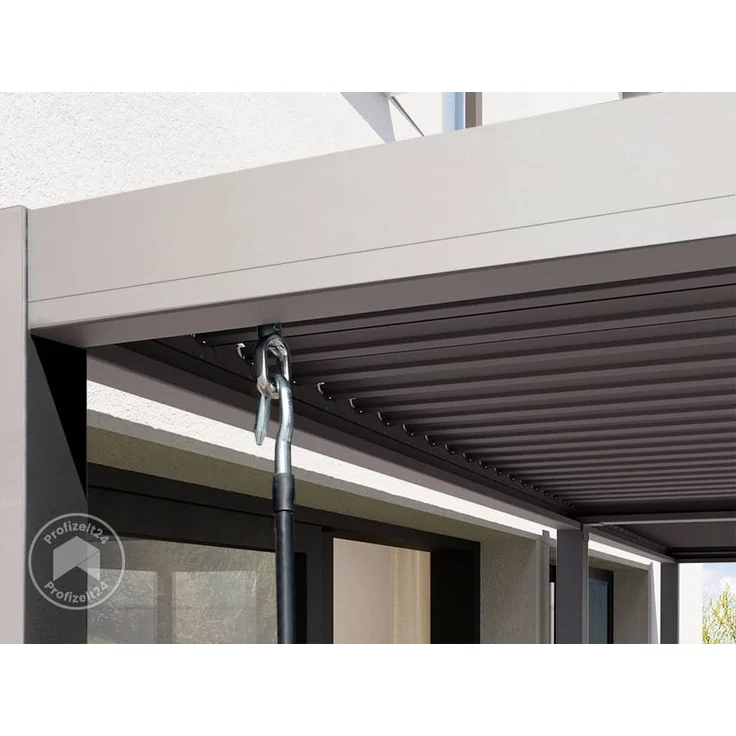PRIMEYARD Pergola 3x6 m Aluminium-Pfosten mit Lamellendach aus Stahl graue Terrassenüberdachung – Bild 8
