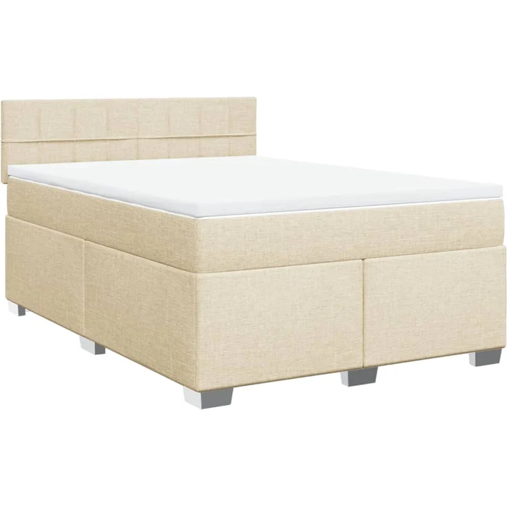 Boxspringbett mit Matratze, Stoff, Viereckige, grauer Fuß, Creme, 140x190 cm, true – Bild 3