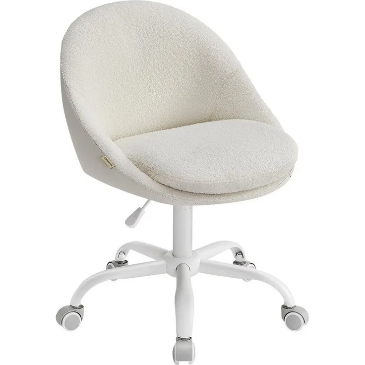 Songmics Homeoffice Stuhl, Drehstuhl aus Sherpa, Schreibtischstuhl, Schaumstoffpolsterung, höhenverstellbar, für Arbeitszimmer, Schlafzimmer, cappuccinobeige-wolkenweiß