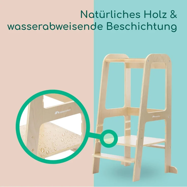 Bebeconfort Hoya, Montessori Lernturm Kinder, 1,5–6 Jahre (10–30 kg), 3-Stufig Höhenverstellbar, Sicherheitszertifikat, 6,2 kg Leichter Tritthocker Kinder, Langlebiges Design, Natural Wood – Bild 6