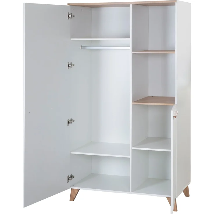 roba Kinderkleiderschrank 2-türig Leon - Hochwertige Griffe & Füße aus massivem Holz - Schrank mit zwei offenen Fächern - Weiß / Dekor Othello Eiche – Bild 3