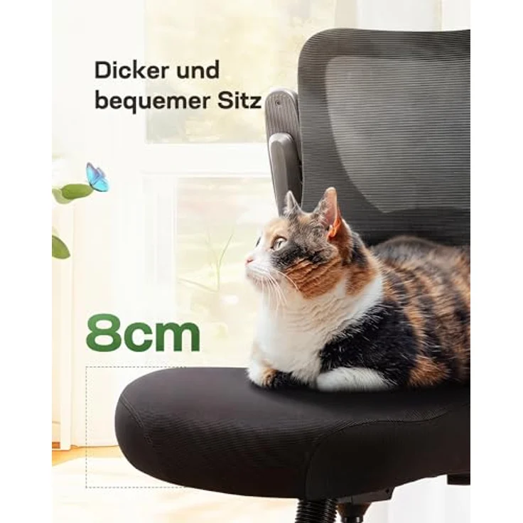 Marsail Bürostuhl Ergonomisch, Schreibtischstuhl mit 3D PU Armlehnen und Verstellbarer Lendenwirbelstütze, Drehstuhl Höhenverstellung und Wippfunktion, Chefsessel aus Mesh, Bis 136kg/300LBS – Bild 6